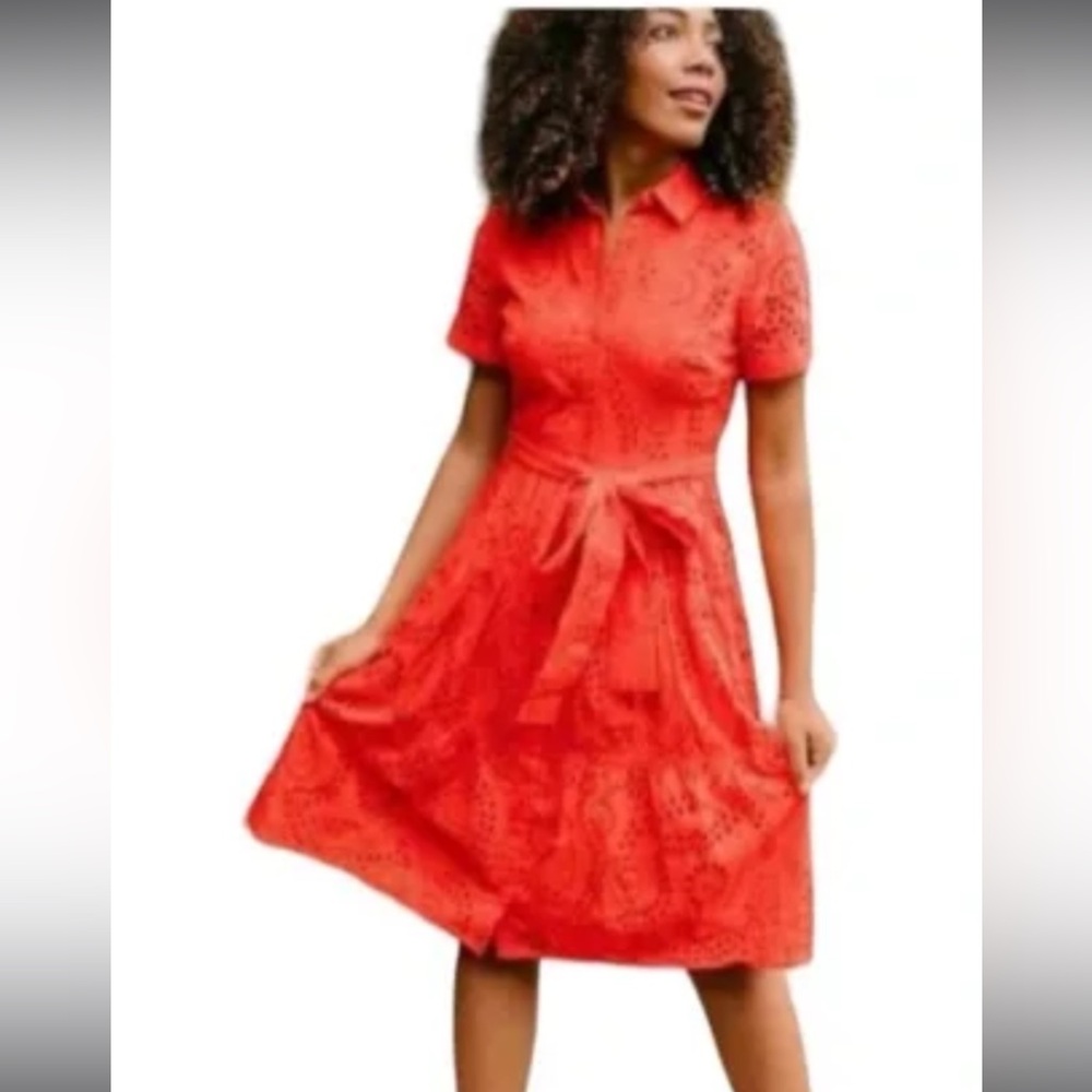 Rachel Parcell Short Sleeve Eyelet Dress Red Poppy Medium